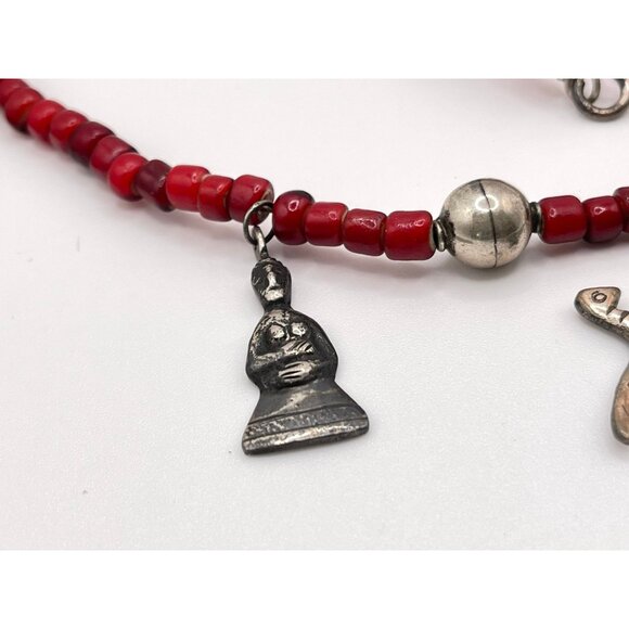 Vtg Colonial Red Glass Beads & Coin 1898 Pendant Necklace Made In Guatemala - Picture 4 of 6